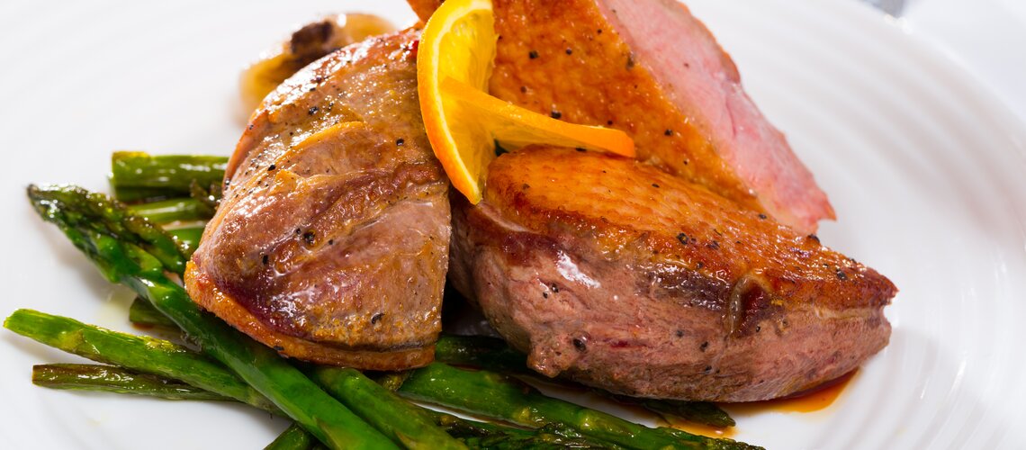 Goose breast with orange and honey glaze