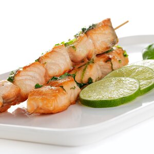 grilled salmon cubes in honey-lime marinade