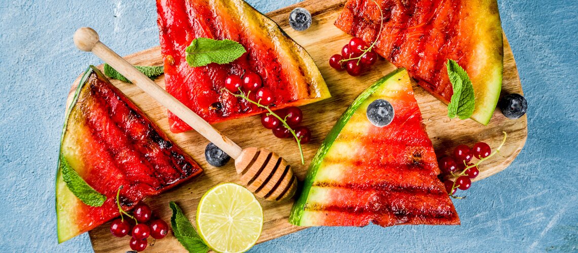 grilled melon with a mint-honey glaze